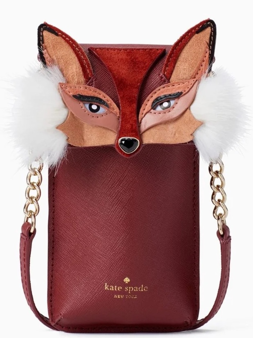 EUC Kate Spade So Foxy Fox Smartphone Case Crossbody Bag Snap Closure Dark Red